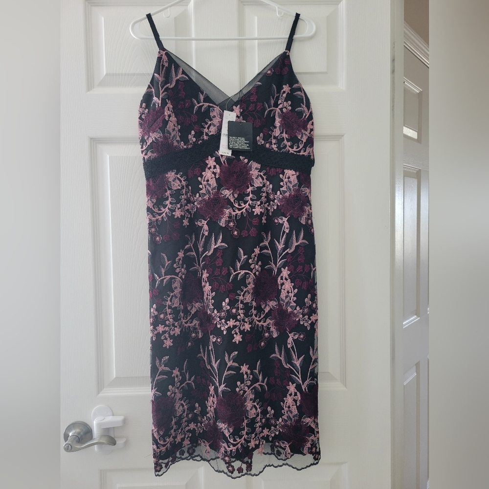 Purple & Black Embroidered Sheath Dress